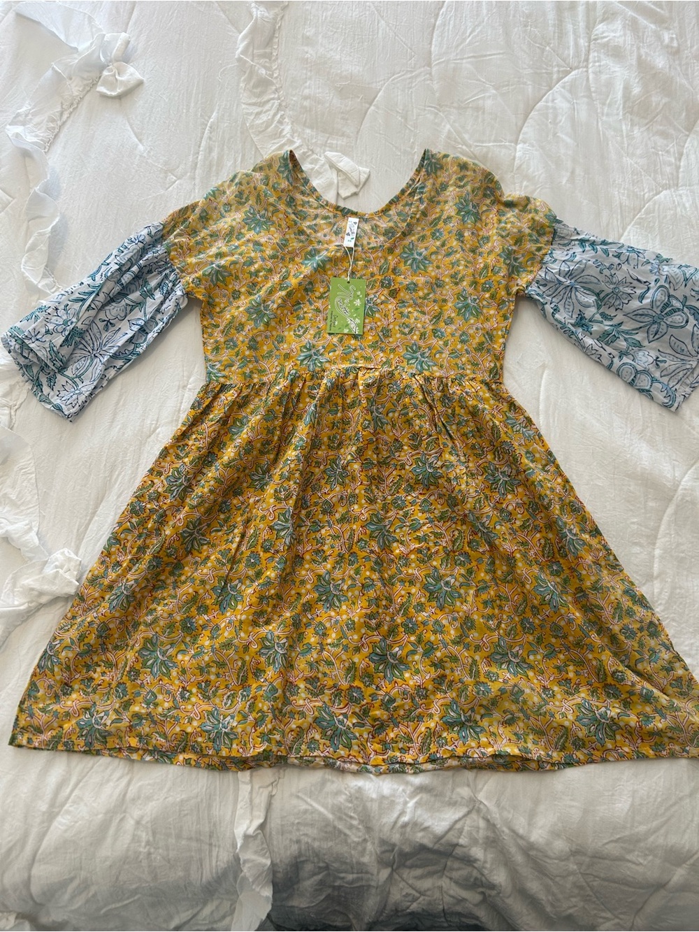 Floral Yellow and Blue Dress 100 percent cotton
